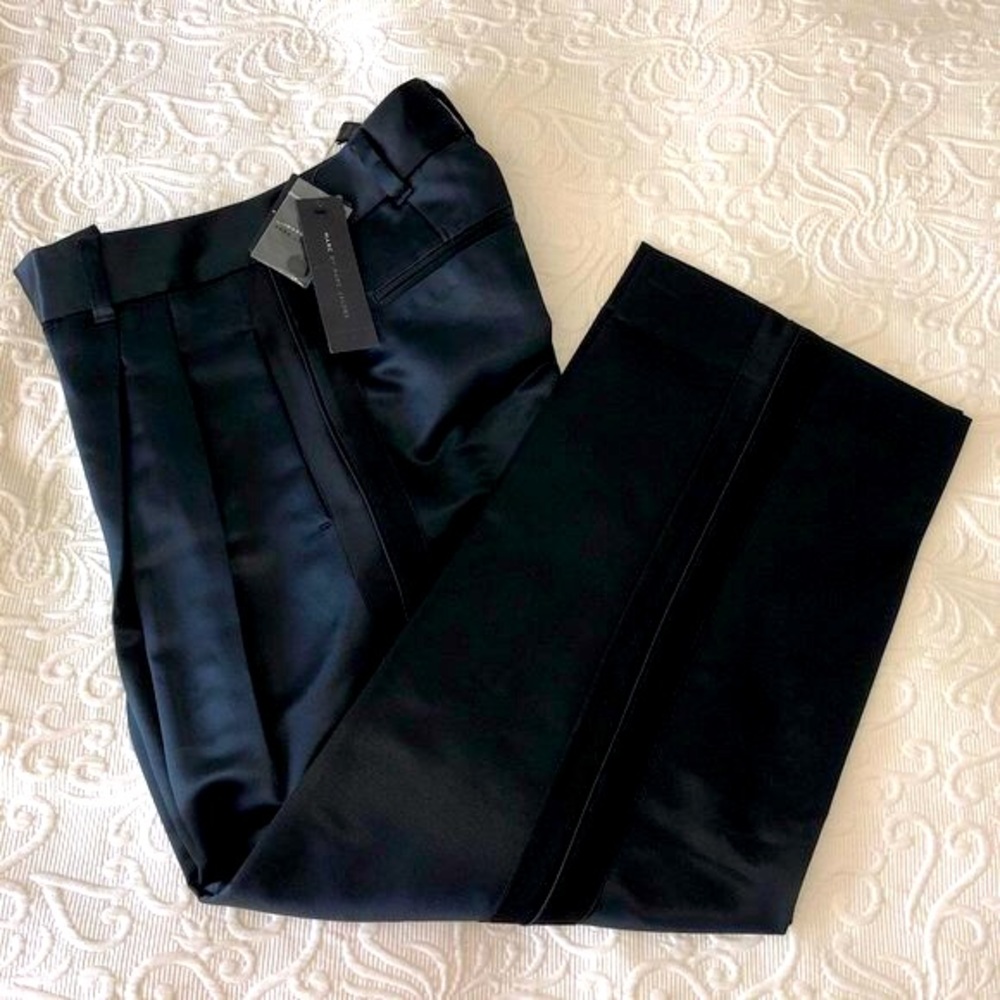 New w/Tags Marc Jacobs GORGEOUS Wool Silk Crop Tuxedo Pants Dark Navy  0